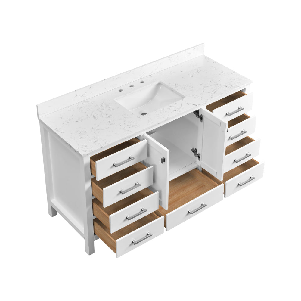 60'' Bathroom Vanity, Freestanding Vanity Top with Single basin Solid Wood Frame Bathroom Storage Cabinet
