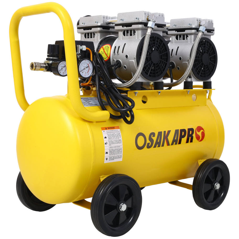 2.5 HP Silent Air Compressor 13 Gallon, Oil-Free, Electric Shop Air Compressor Portable,Lightweight with Wheels, 70 dBA Noise Level, with Automatic Drain Valve,Yellow