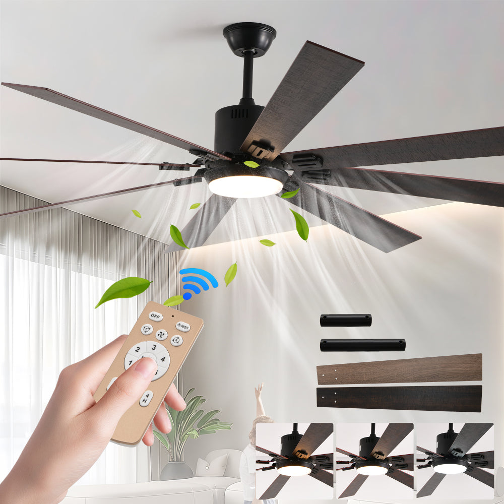 65 Inch Black Ceiling Fan with Light, 5-Blade Dimmable LED Ceiling Fan with Remote Control, Modern Quiet Design for Living Room and Bedroom (Silent/6-Speed/Reversible/DC Motor)