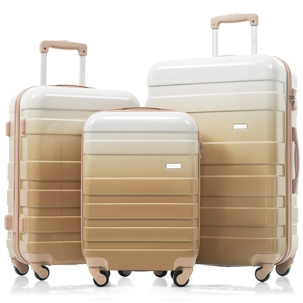 Luggage Sets New Model ABS Hardshell 3pcs Clearance Luggage Hardside Lightweight Durable Suitcase sets Spinner Wheels Suitcase with TSA Lock 20''24''28''( light brown)