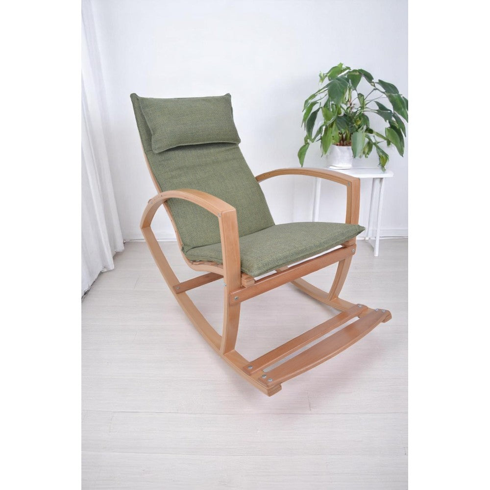 Modern Rocking Chair, Modern Accent Rocker Armchair With Wooden Frame, Upholstered High Back Wooden Rocking Chair for Contemporary Living Spaces, Green