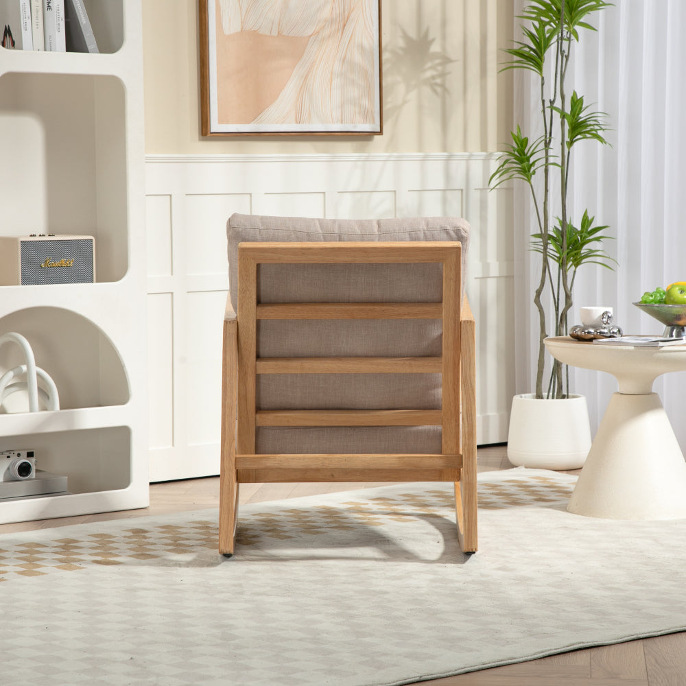 Upholstered Accent Glider Chair,Rubberwood Frame in Natural, Khaki
