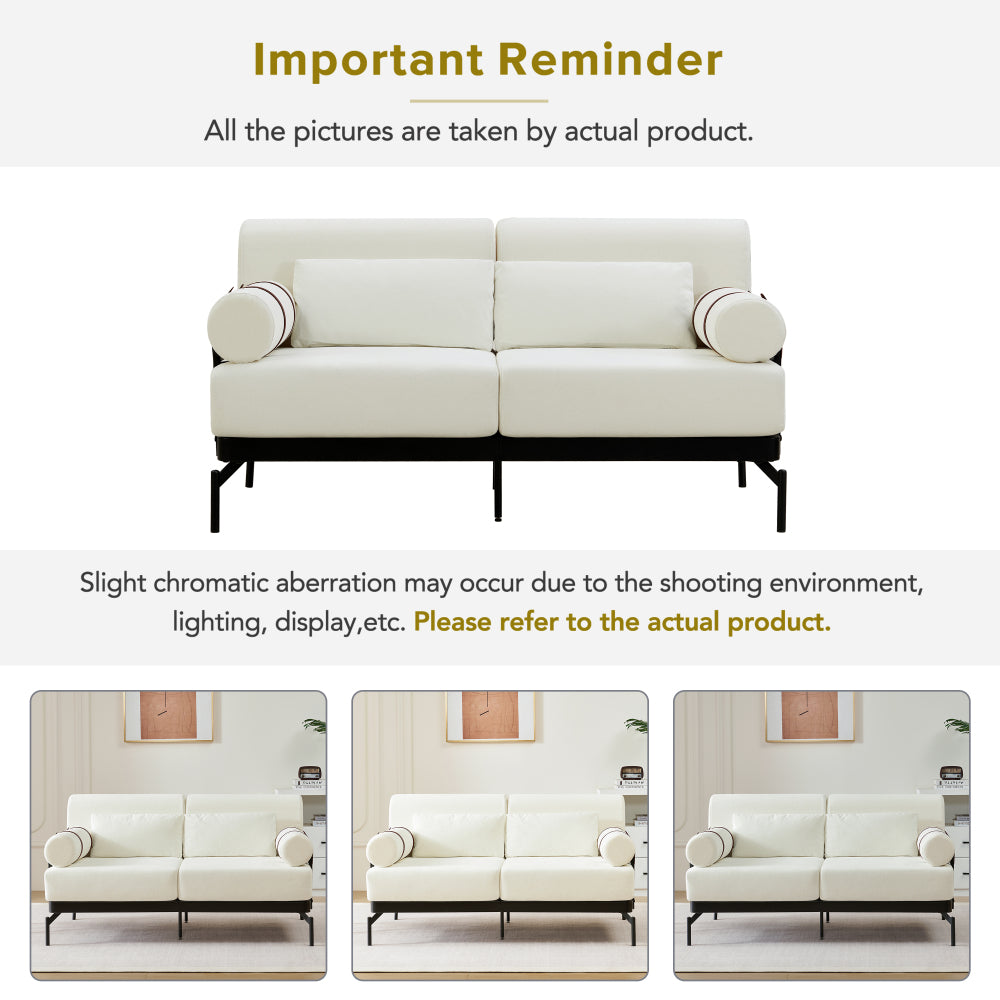 Modern Loveseat Sofa 59" Sofa Couch 2-Seater Sofa with Flexible USB Ports , Unique Cylindrical Armrests for Living Room, Beige