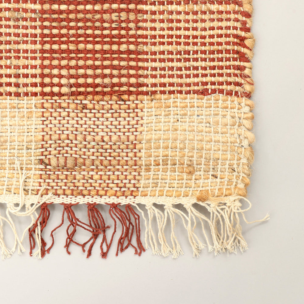 Artisan Hand Woven Jute & Cotton Brown Plaid Rug-5X7 ft