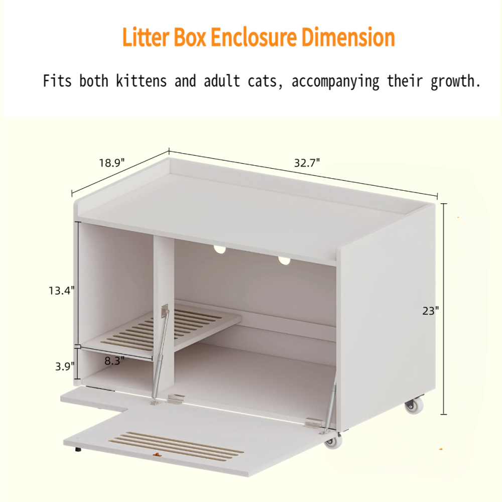 White Cat Litter Box Enclosure,Hidden Litter Box Furniture with top side fence,Wooden Pet House Side End Table, Storage Cabinet Bench for Living Room,,Bedroom, Fit Most of Litter Box