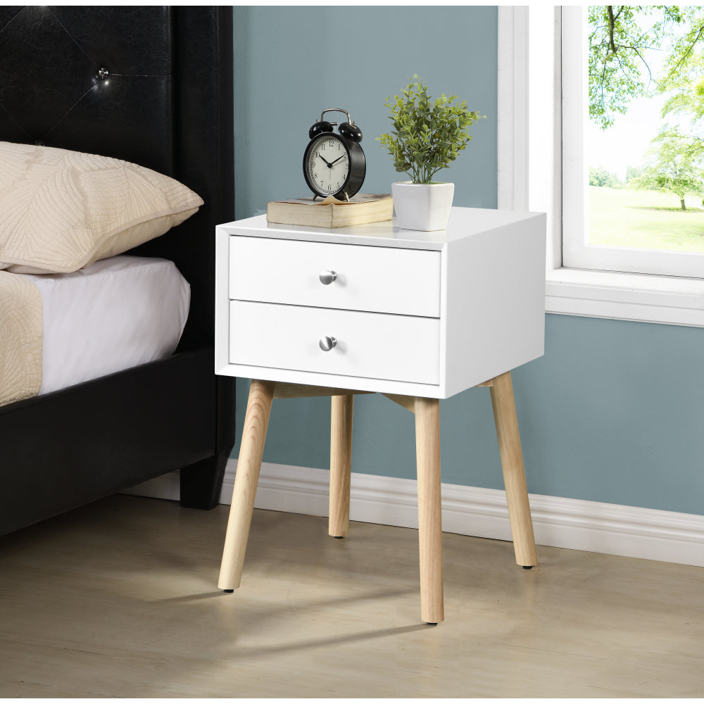 Side Table,Bedside Table with 2 Drawers and Rubber Wood Legs, Mid-Century Modern Storage Cabinet for Bedroom Living Room, Black