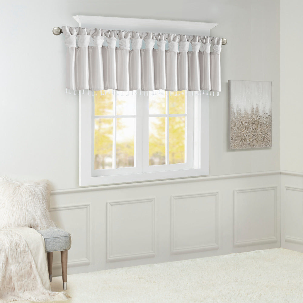 Lightweight Faux Silk Valance With Beads White 50x26"