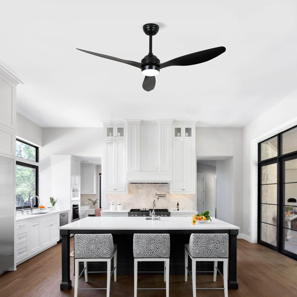52" Ceiling Fan with Lights Quiet DC Motor 3 ABS Blade Ceiling Fans 6 Speed Levels,Reversible Ceiling Fan, for Patio Living Room, Bedroom, Office,Indoor.-- Black