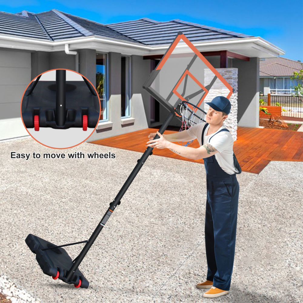 Basketball Hoop 5.73-10FT Height Adjustable Portable Basketball Goal for Indoor Outdoor Basketball Stand 44in Backboard with Wheels Orange