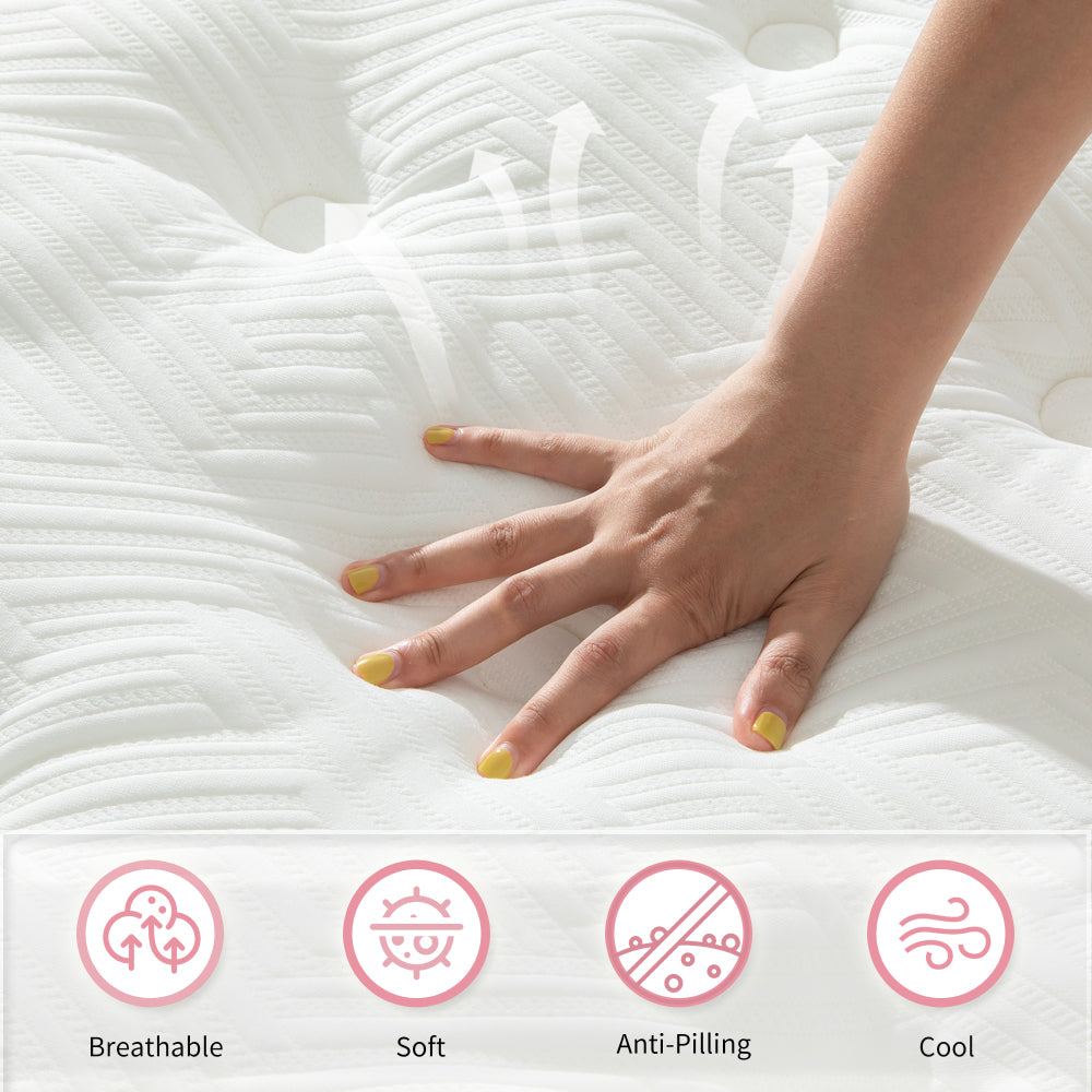 QUEEN 12 Inch Hybrid Mattress Individual Pocket Spring Memory Foam Cool Knitted Cover CertiPUR-US Pink