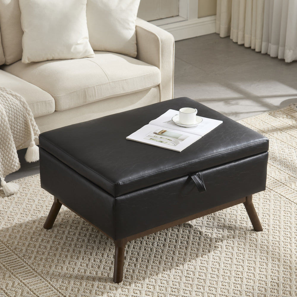 Mid-century modern square coffee table storage bench, assembled, suitable for living room, entryway and family room, used as a coffee table, stirrups, shoe bench