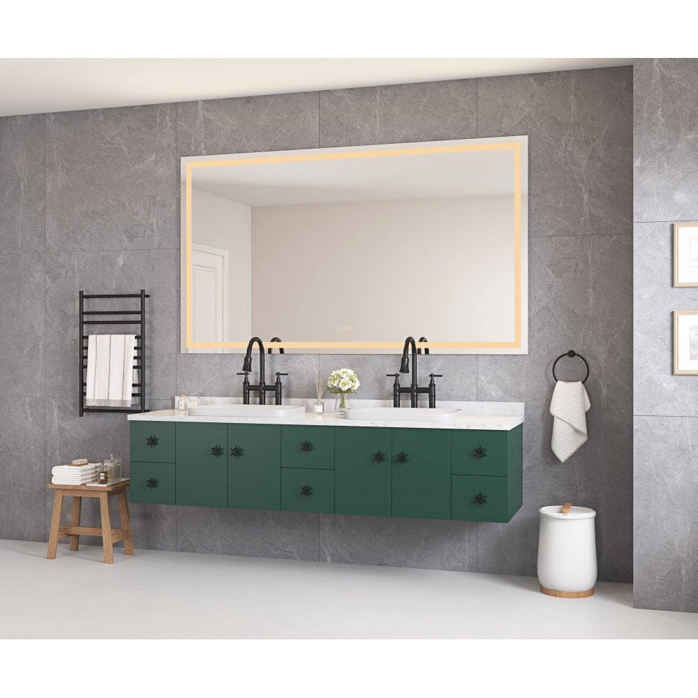 84 x 48 Inch LED Bathroom Mirror with Front and Backlight, Wall Mounted Vanity Mirror, Anti-Fog, Memory, 3 Colors, Stepless Dimmable