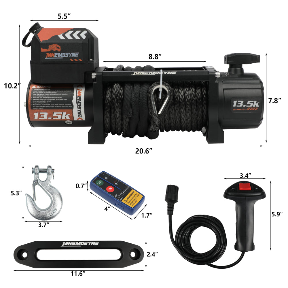13500LBS Electric Winch 12V Synthetic Rope Sand Towing Truck Trailer Jeep 4WD