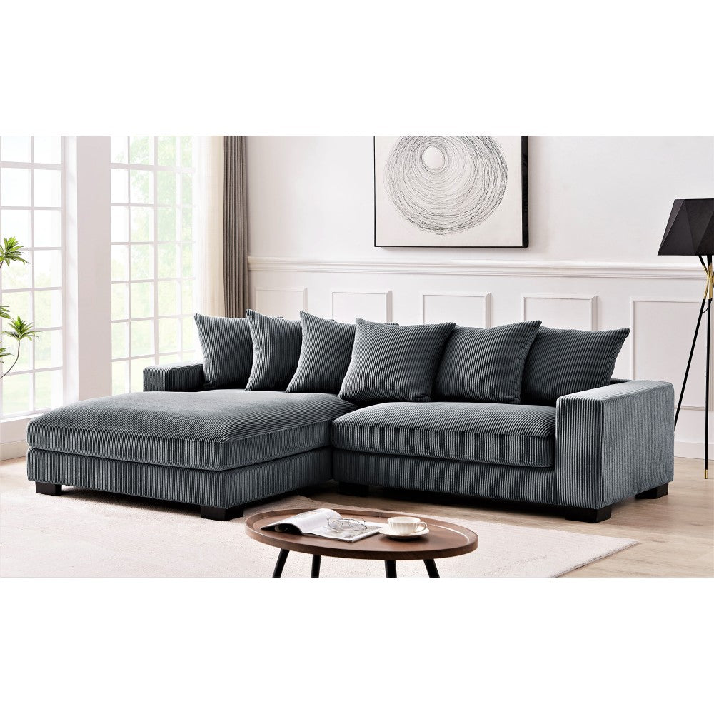 Luxe Oversized Two-Piece Right Facing Sectional Couches for Living Room, 102.4-Inch L Shaped Sofa with Chaise, Upholstered with Corduroy Fabric, Dark Grey
