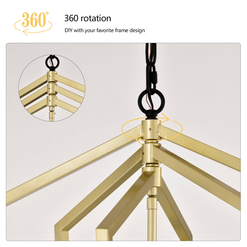 4-Light Farmhouse Kitchen Chandeliers, Vintage Cage Light Fixture Adjustable Height Chandeliers for Dining Room Hallway Foyer Entryway(E12 Bulbs Not Included)--GOLD+MATTE BLACK