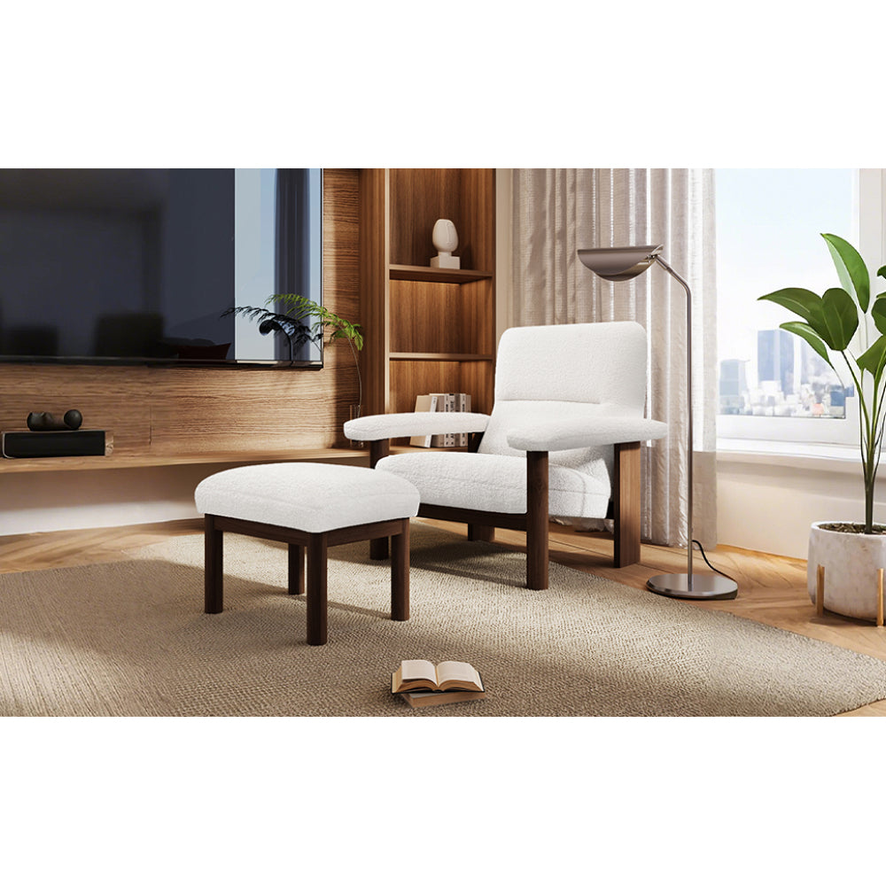 U-Can Modern Accent Chair with Ottoman, Mid Century Lounge Chair with footrest, Comfy Fabric Armchair Upholstered Set with Solid Wood Frame for Living Room