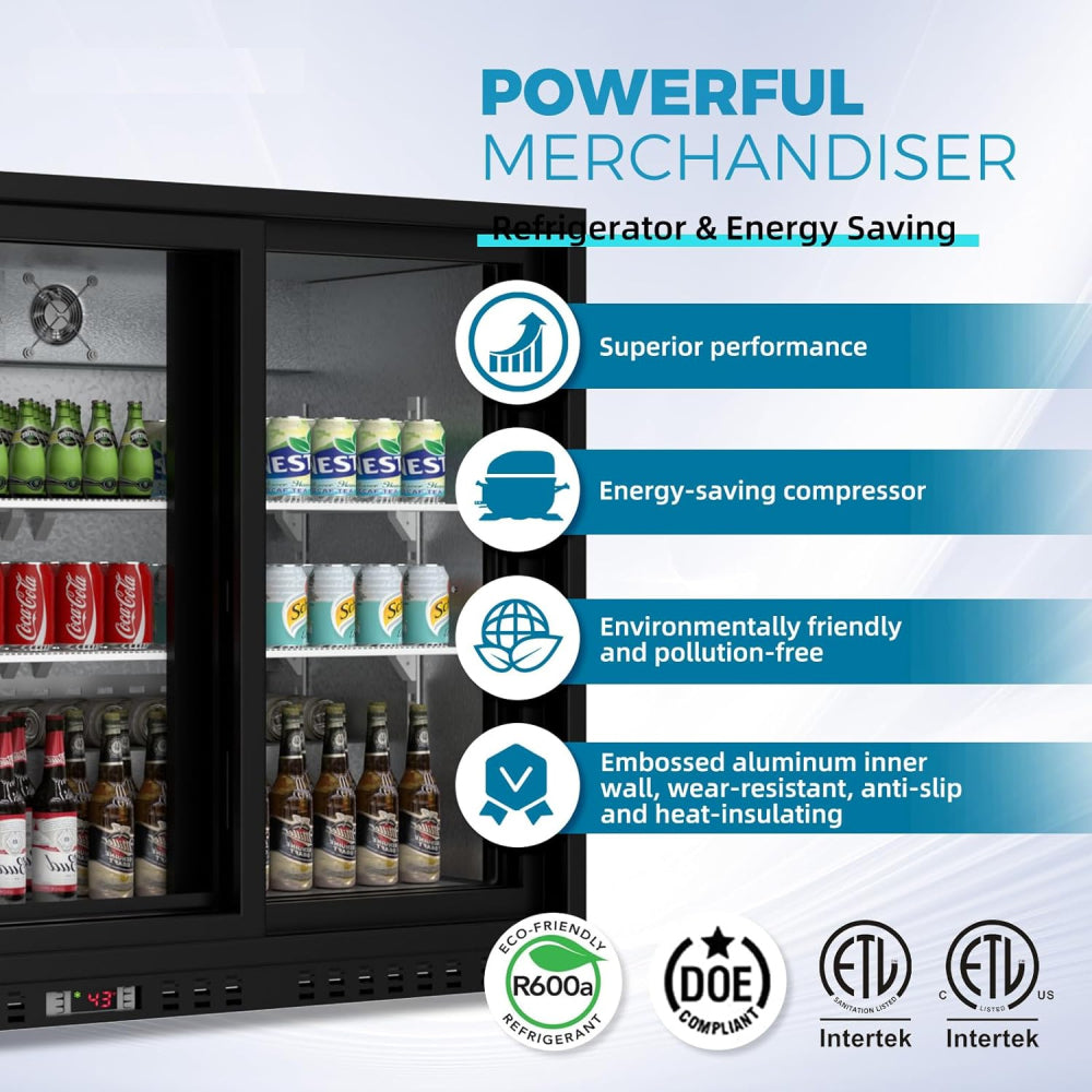 11.4 Cu.Ft Back Bar Cooler 53.2"W Beverage Refrigerator, 3 Low-E Glass Sliding Doors, Counter Height Bar Fridge,Commercial Display Refrigerator, Anti-Fog, LED Light for Beer, Wine,Soft Drinks