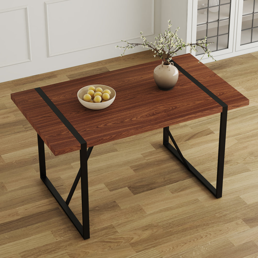 Rustic Industrial Rectangular Wood Dining Table For 4-6 Person, With 1.5" Thick Engineered Wood color Tabletop and Black Metal Legs,Desk For Kitchen Dining Living Room, 55.1" x 31.4"x 29.9"1529W115172