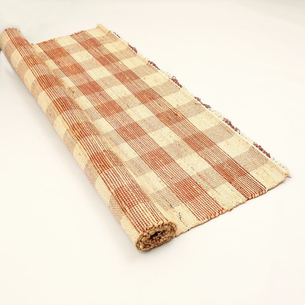 Artisan Hand Woven Jute & Cotton Brown Plaid Rug-5X7 ft