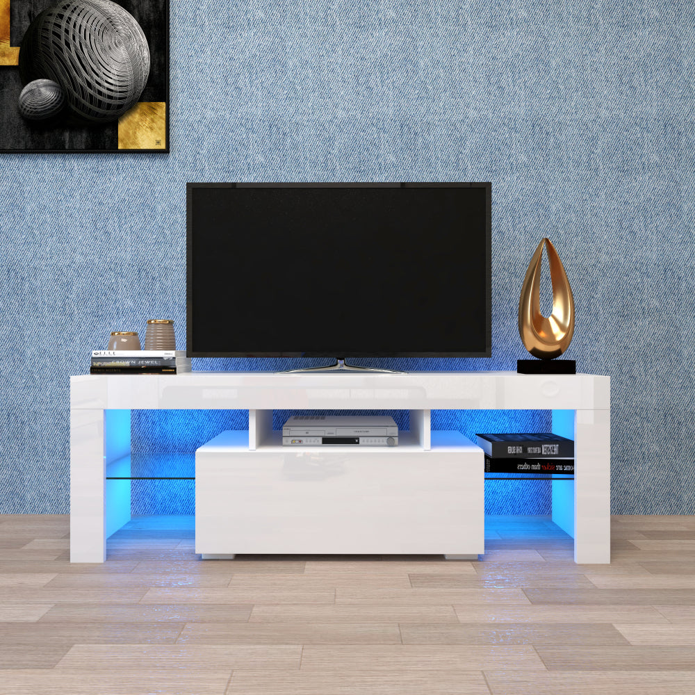 Modern Black TV Stand, 20 Colors LED TV Stand w/Remote Control Lights