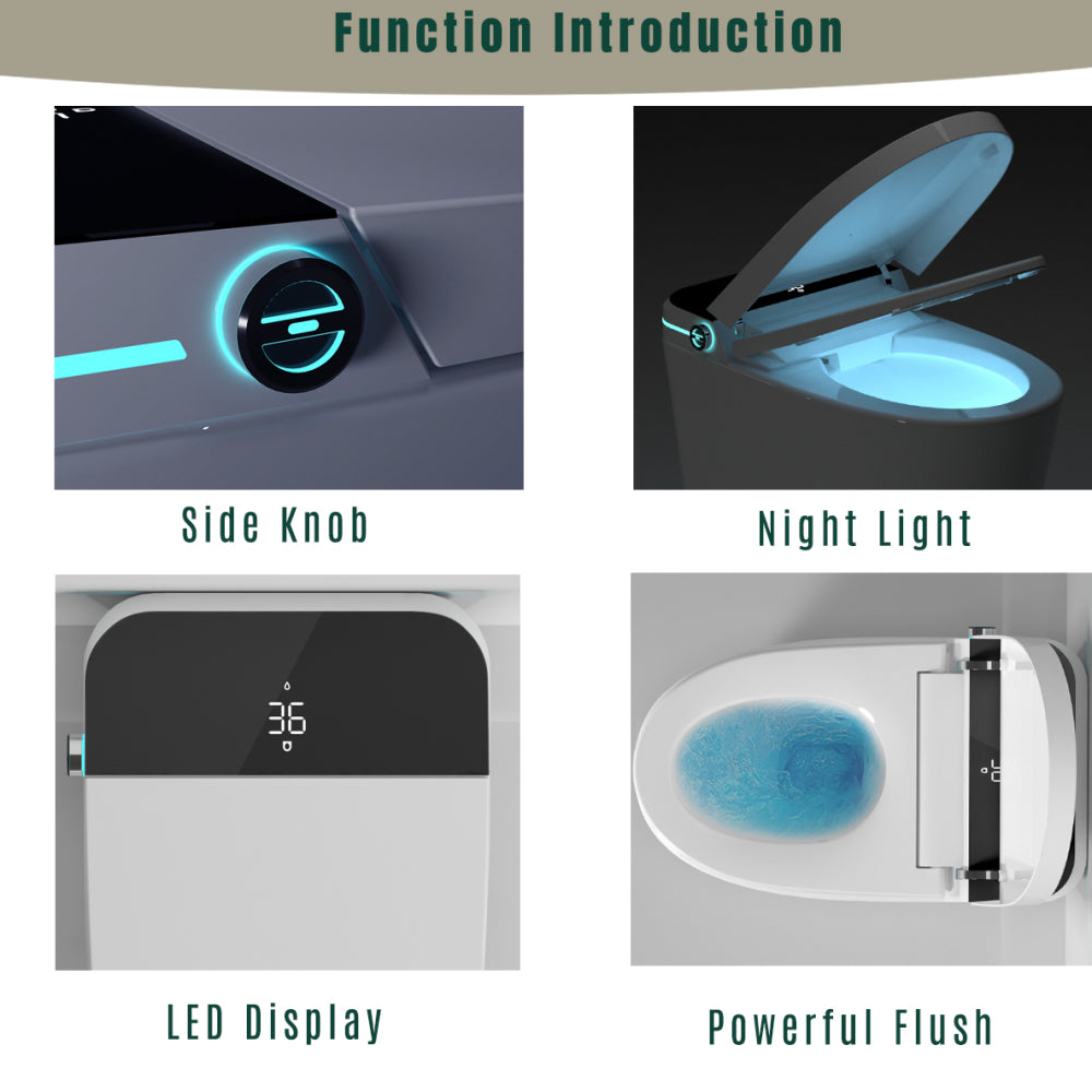 Modern Smart Toilet with Bidet Seat Built-in, Intelligent Toilet Auto Open/Close Seat, Foot Sensor, LED Display,Night Light, Warm Water & Dryer,White