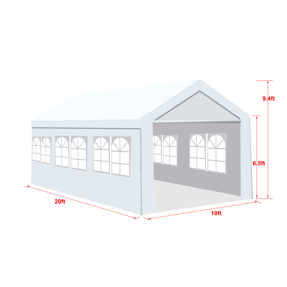 10'x20' Heavy Duty Carport Gazebo, Canopy Garage, Car Shelter with windows