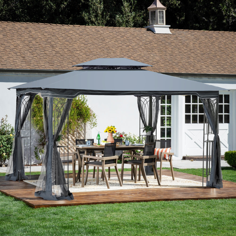 13x10 Outdoor Patio Gazebo Canopy Tent With Ventilated Double Roof And Mosquito net(Detachable Mesh Screen On All Sides),Suitable for Lawn, Garden, Backyard and Deck,Brown Top