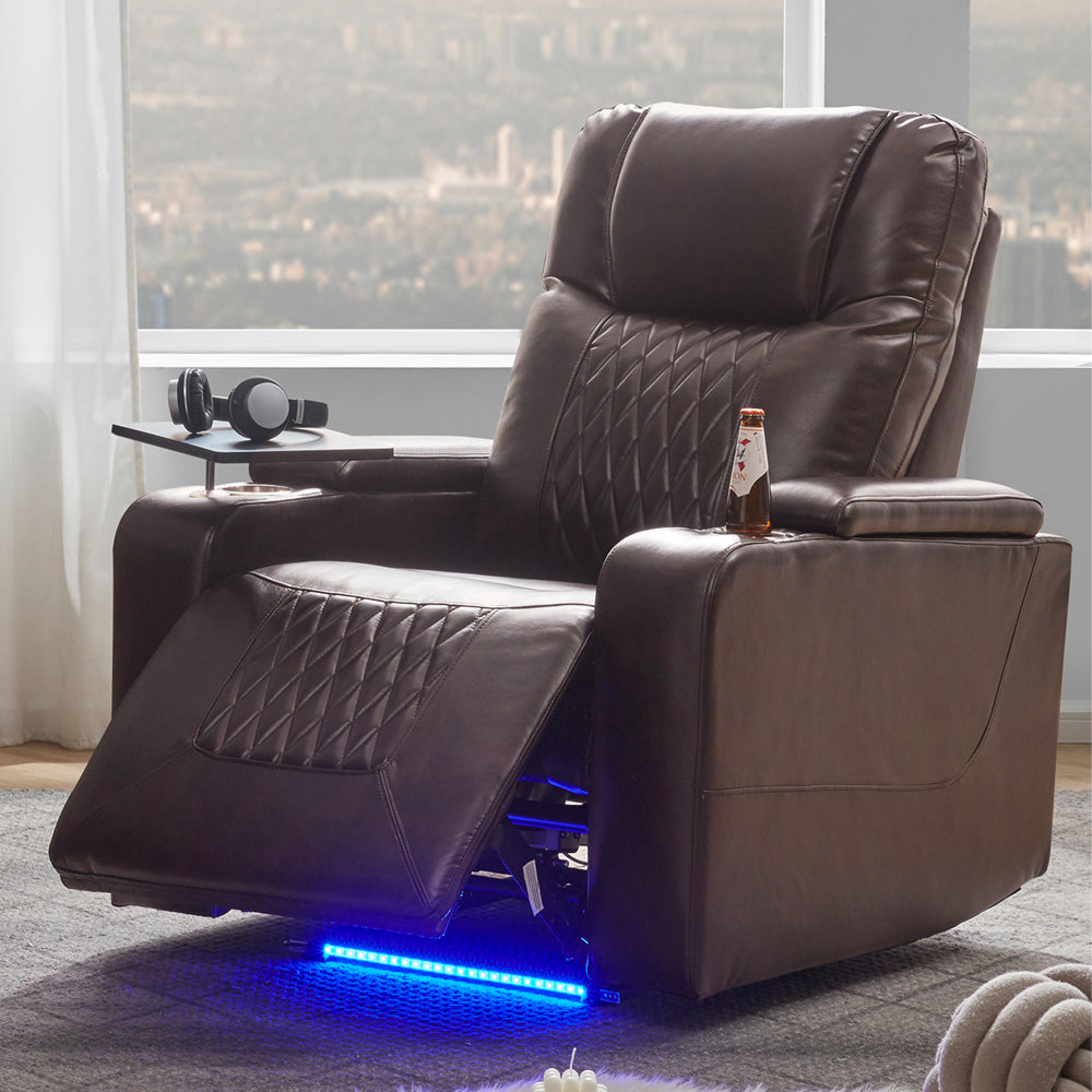 Power Motion Recliner with USB Charging Port and Hidden Arm Storage 2 Convenient Cup Holders Design and 360° Swivel Tray Table,Black(old sku: SG000630AAB)