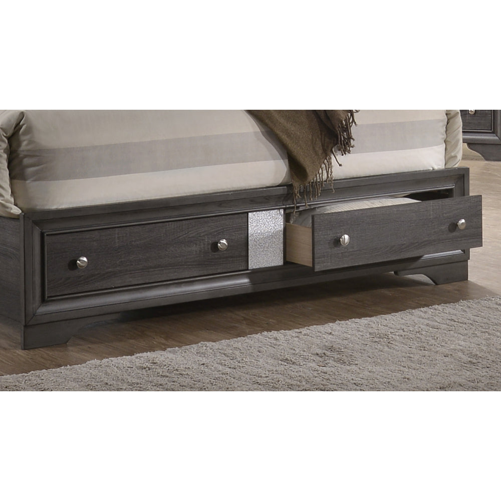 Traditional Queen 4 piece Storage Bedroom Set made with Wood in Gray
