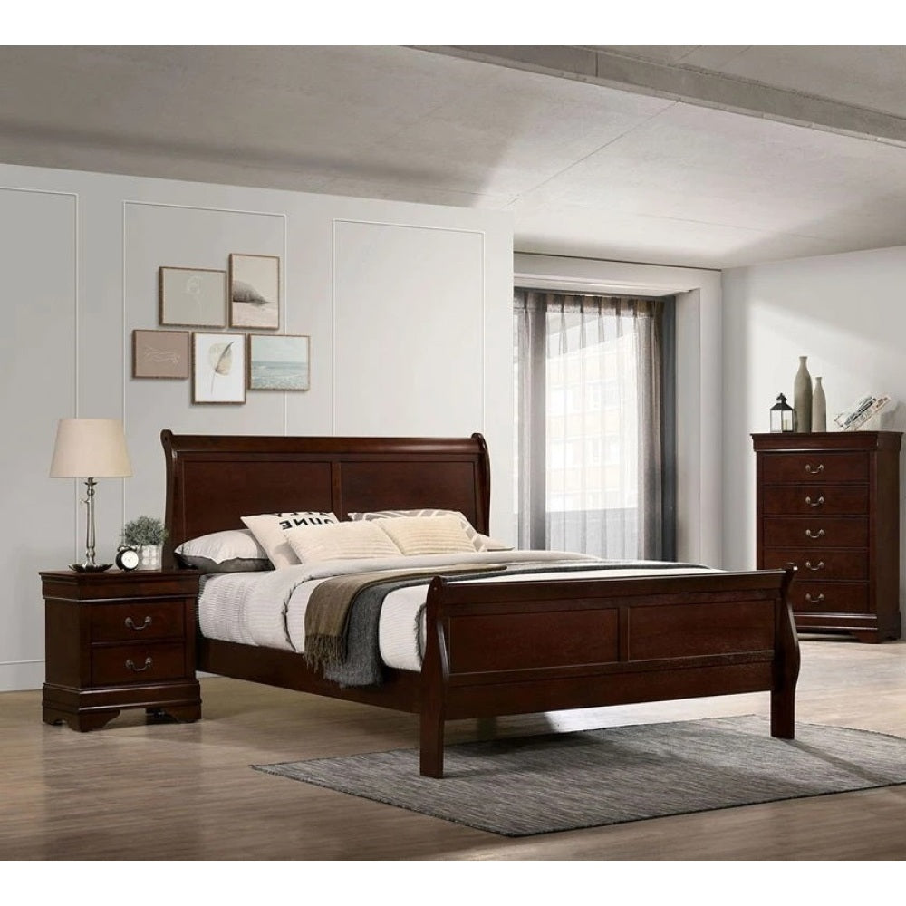 1pc Nightstand Cherry Finish Louis Philippe Solid wood English Dovetail Construction Antique Nickle Hanging Pulls