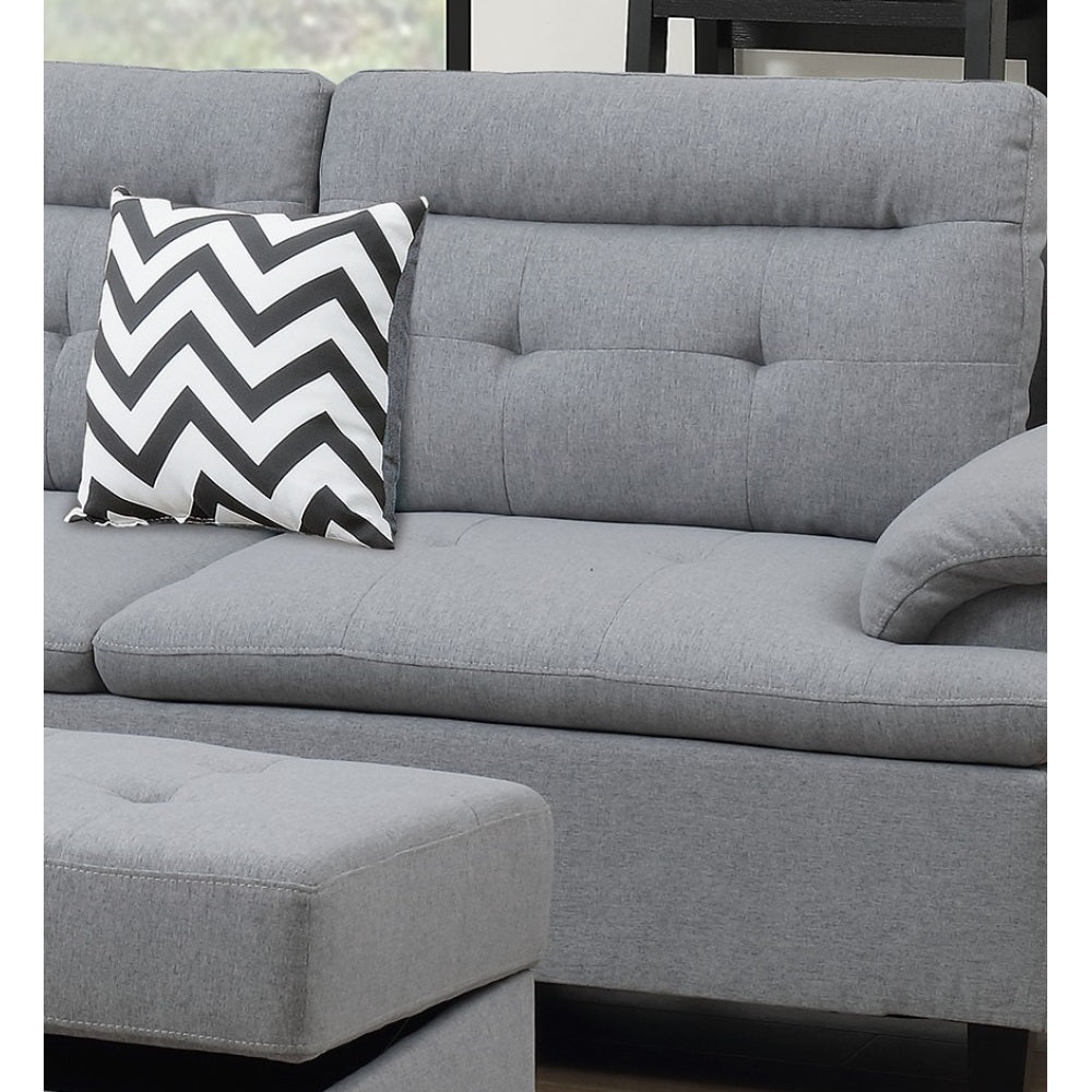 Living Room Furniture Grey Cushion Sectional w Ottoman Linen Like Fabric Sofa Chaise