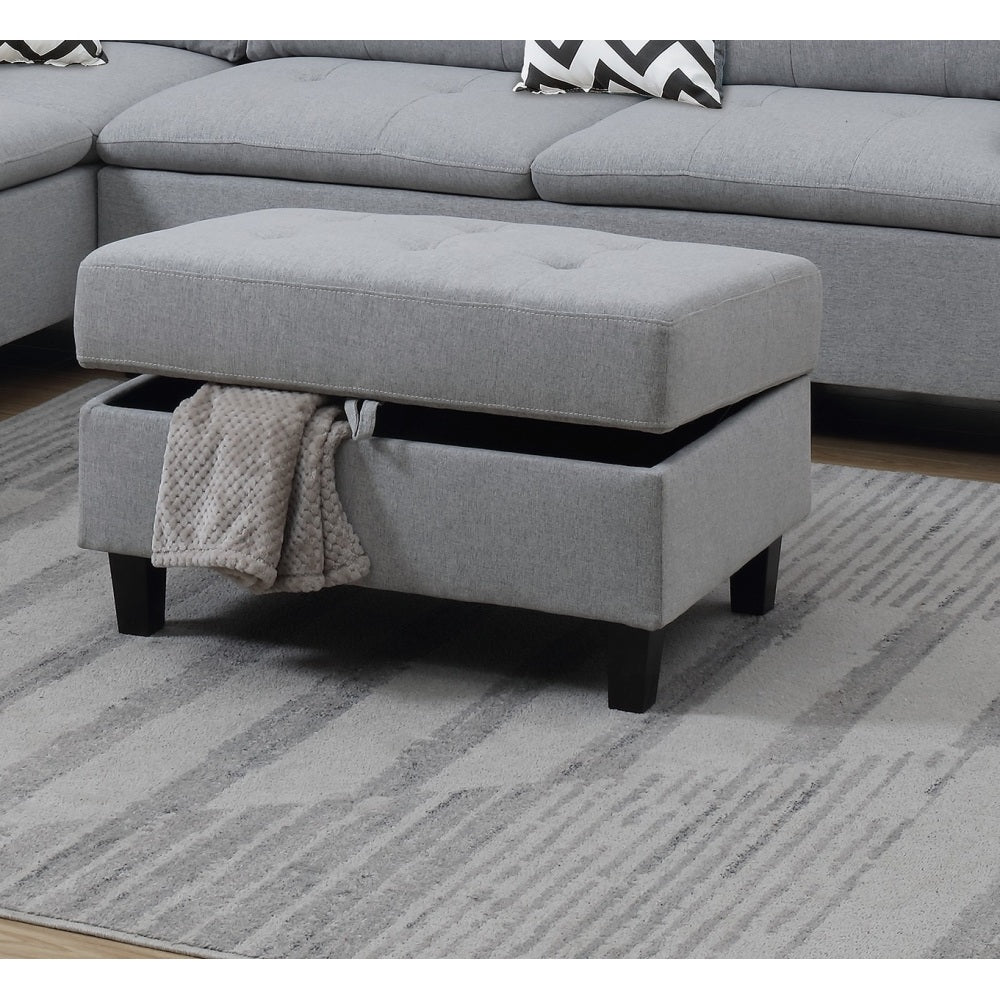 Living Room Furniture Grey Cushion Sectional w Ottoman Linen Like Fabric Sofa Chaise