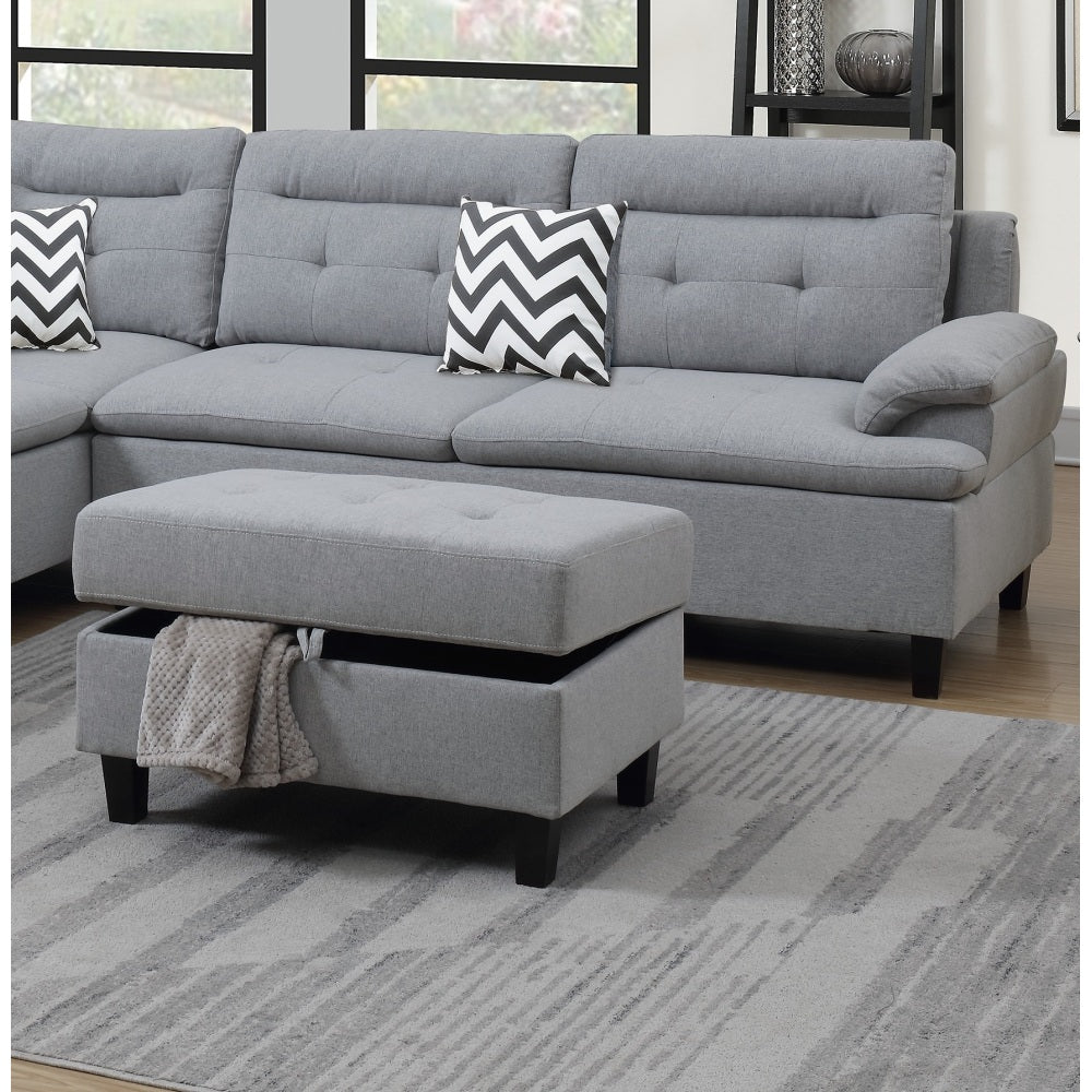 Living Room Furniture Grey Cushion Sectional w Ottoman Linen Like Fabric Sofa Chaise