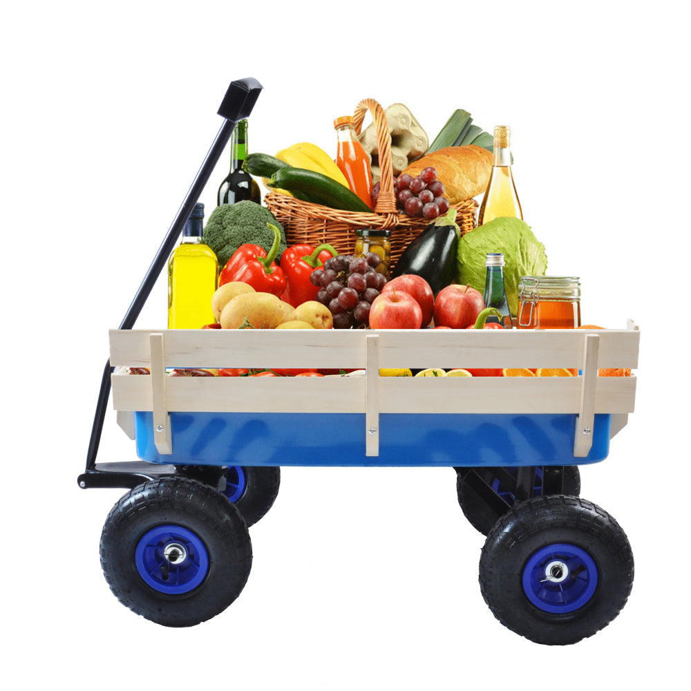 Outdoor Wagon All Terrain Pulling w/Wood Railing Air Tires Garden Cart