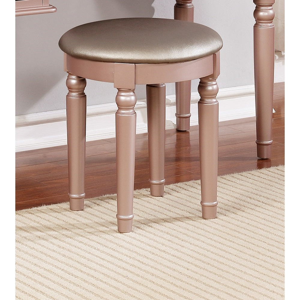 Bedroom Contemporary Vanity Set w Foldable Mirror Stool Drawers Rose Gold Color