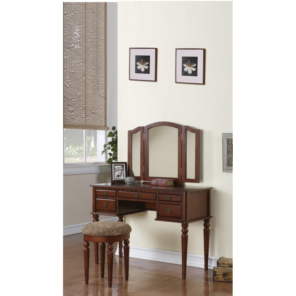 Bedroom Contemporary Vanity Set w Foldable Mirror Stool Drawers Rose Gold Color