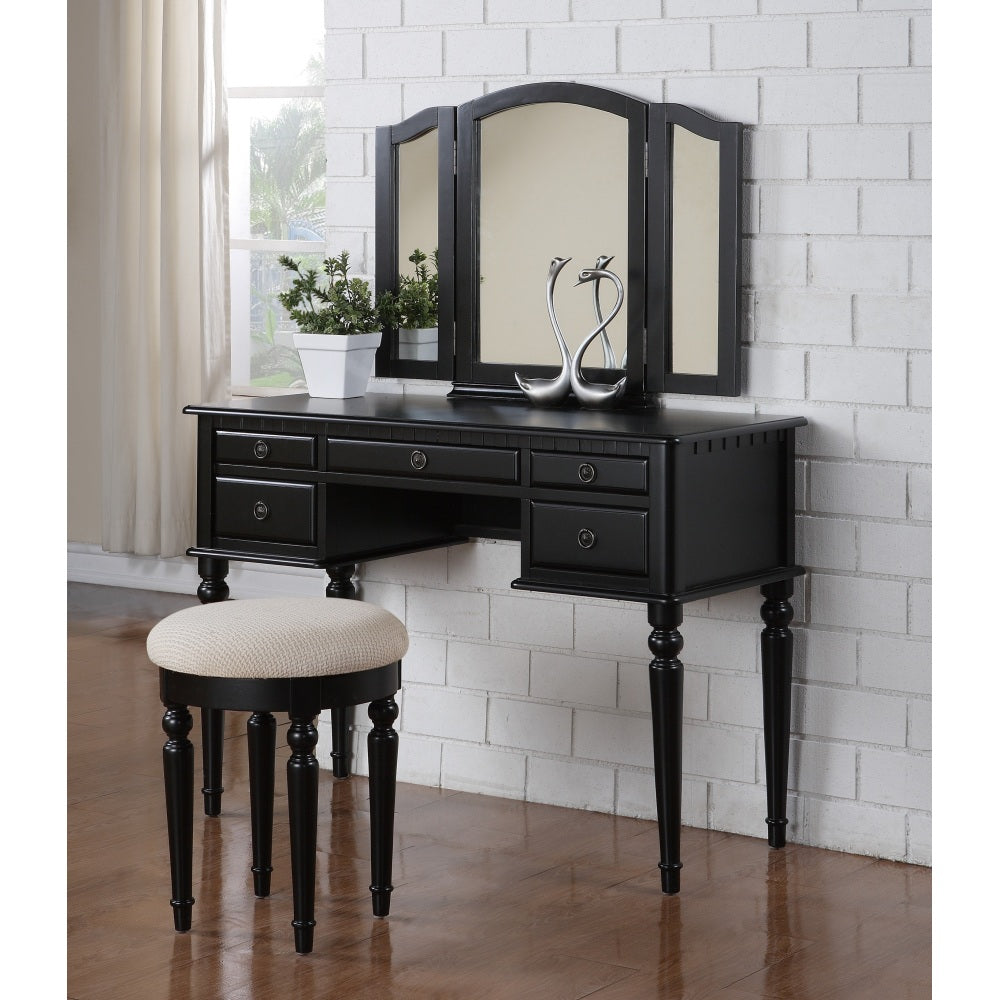 Bedroom Contemporary Vanity Set w Foldable Mirror Stool Drawers Rose Gold Color
