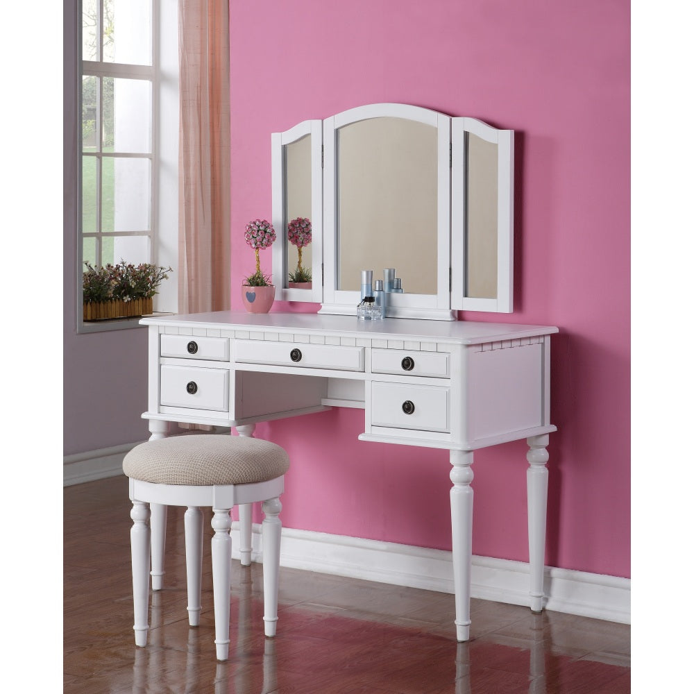 Bedroom Contemporary Vanity Set w Foldable Mirror Stool Drawers Rose Gold Color