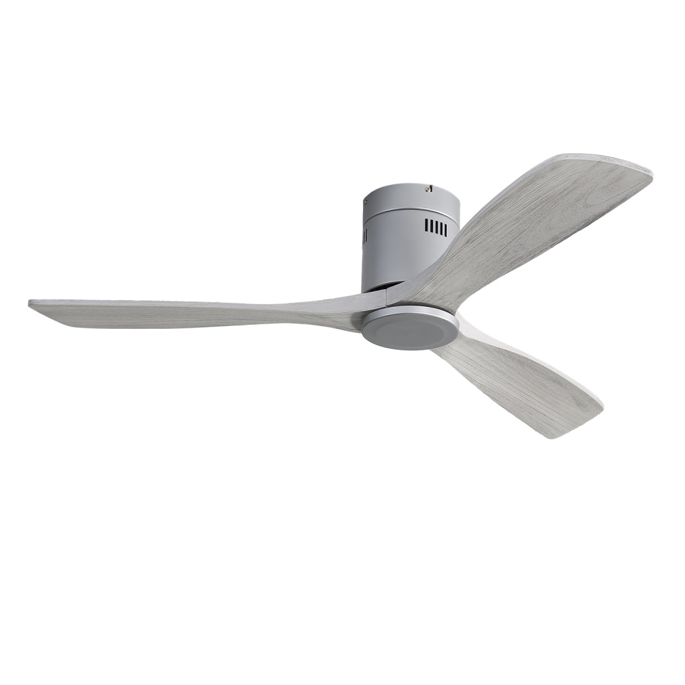 52 Inch Low Profile Ceiling Fan DC 3 Carved Wood Fan Blade Noiseless Reversible Motor Remote Control Without Light