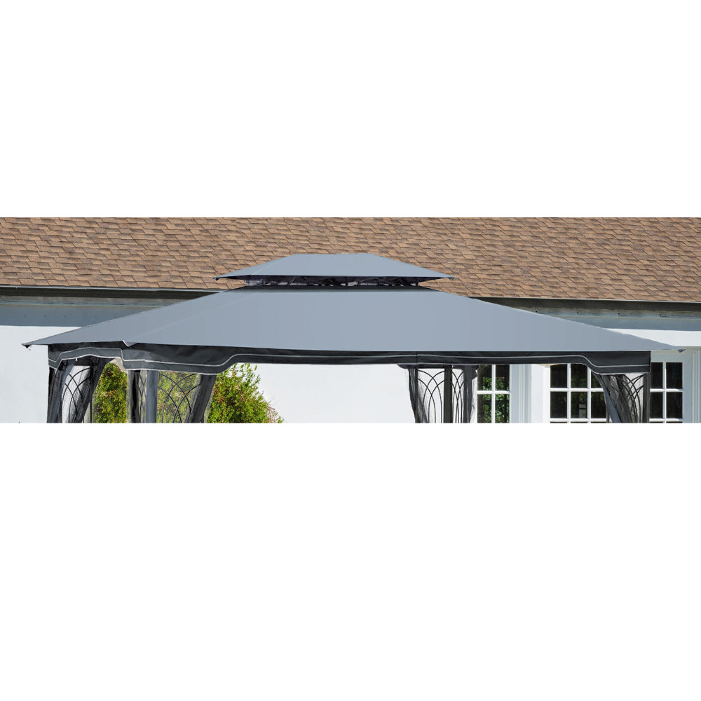 13x10 Ft Patio Double Roof Gazebo Replacement Canopy Top Fabric,Brown