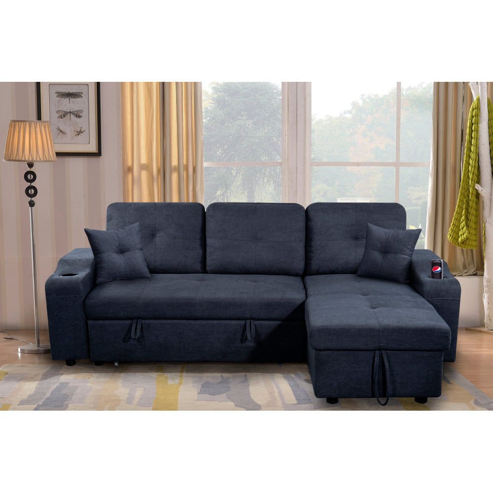 Right-facing sectional sofa with footrest, convertible corner sofa with armrest storage, living room and apartment sectional sofa, right chaise longue and dark grey