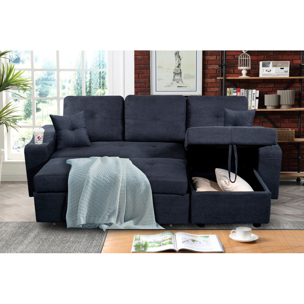 Right-facing sectional sofa with footrest, convertible corner sofa with armrest storage, living room and apartment sectional sofa, right chaise longue and dark grey