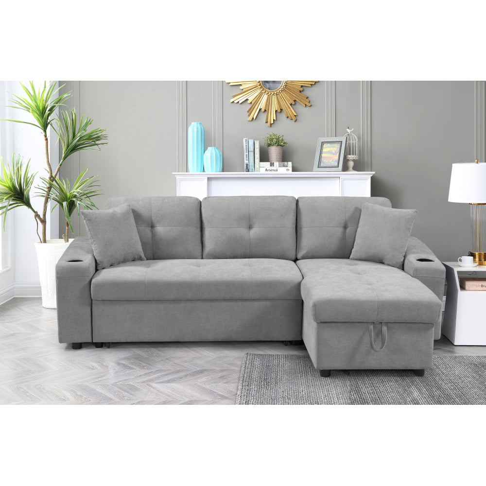 Right-facing sectional sofa with footrest, convertible corner sofa with armrest storage, living room and apartment sectional sofa, right chaise longue and dark grey