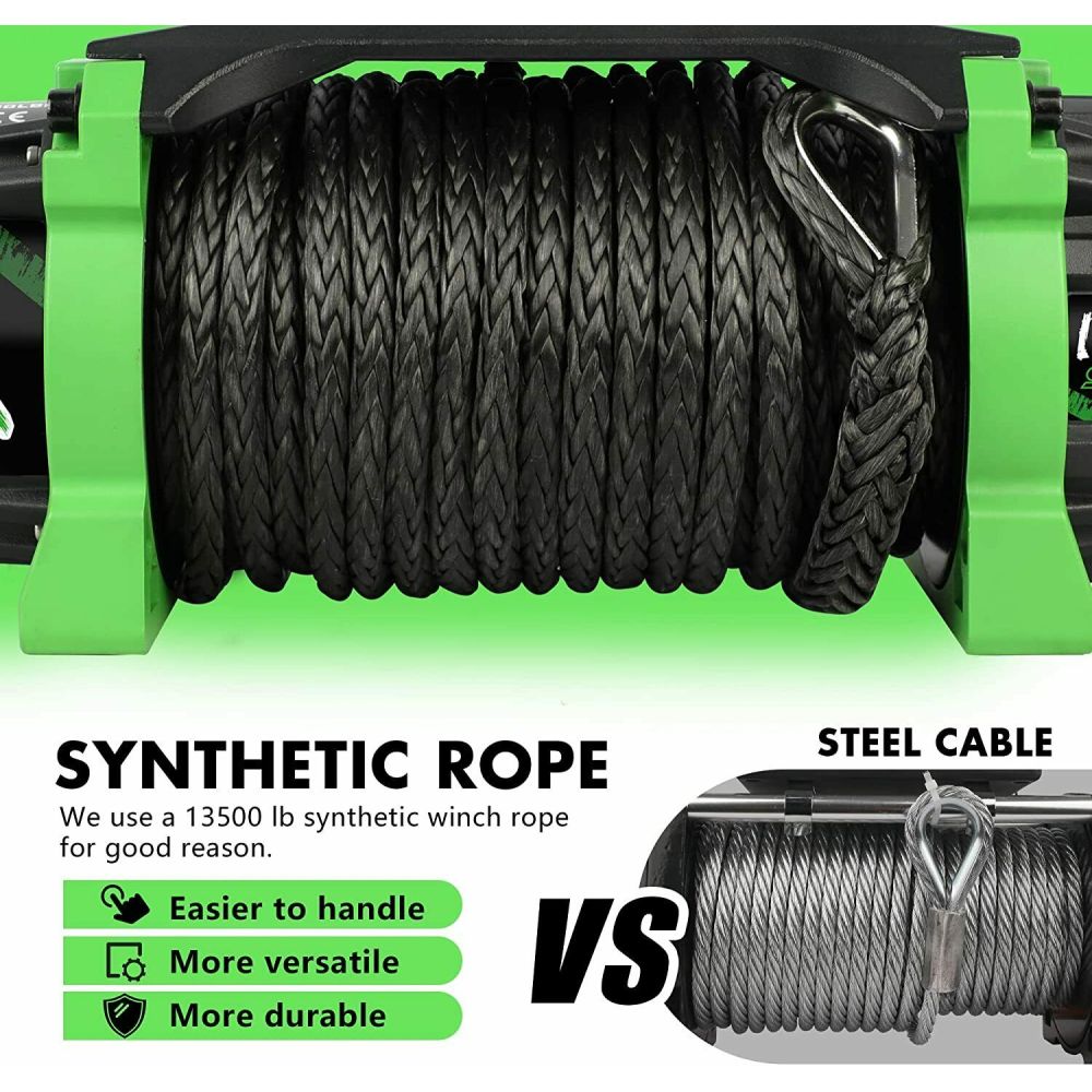 STEGODON Electric Winch 13500lb 12V Synthetic Rope Towing Truck Jeep Off-Road