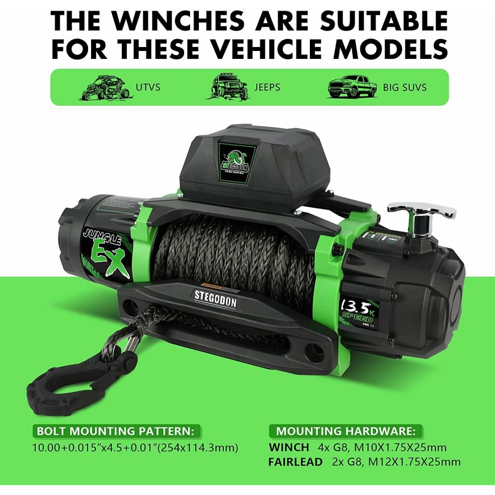 STEGODON Electric Winch 13500lb 12V Synthetic Rope Towing Truck Jeep Off-Road
