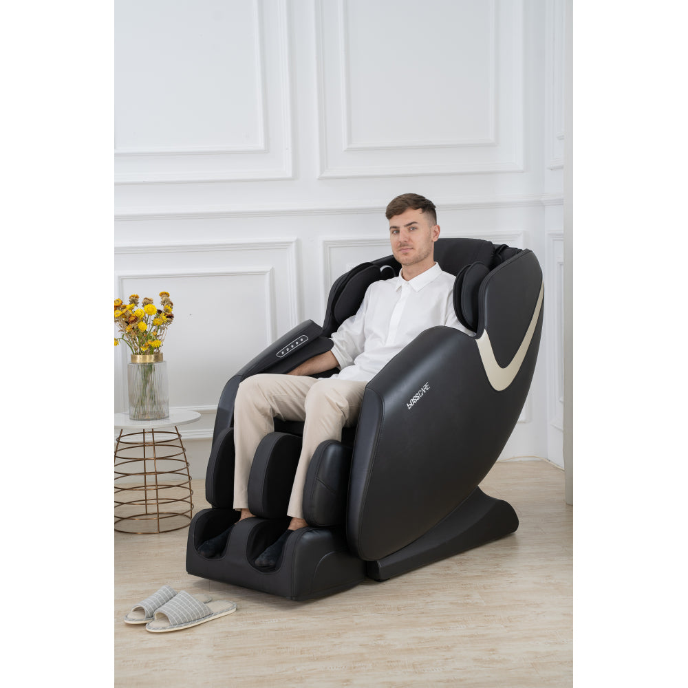 BOSSCARE Massage Chair Recliner with Zero Gravity, Full Body Airbag Massage Chair with Bluetooth Speaker, Foot Roller Brown