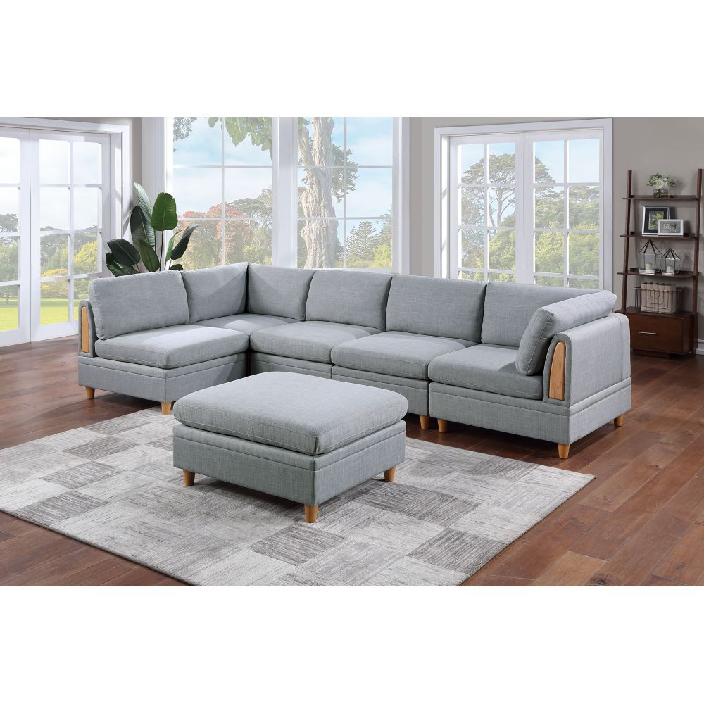 Living Room Furniture Ottoman Light Grey Dorris Fabric 1pc Cushion ottomans Wooden Legs