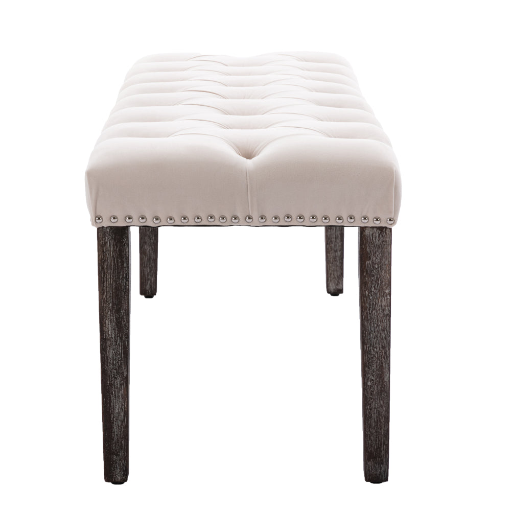 Heng Ming Upholstered Tufted Bench Ottoman , Velvet Dining Bench Bedroom Bench Footrest Stool Accent Bench for Entryway Dining Room Living Room, Beige