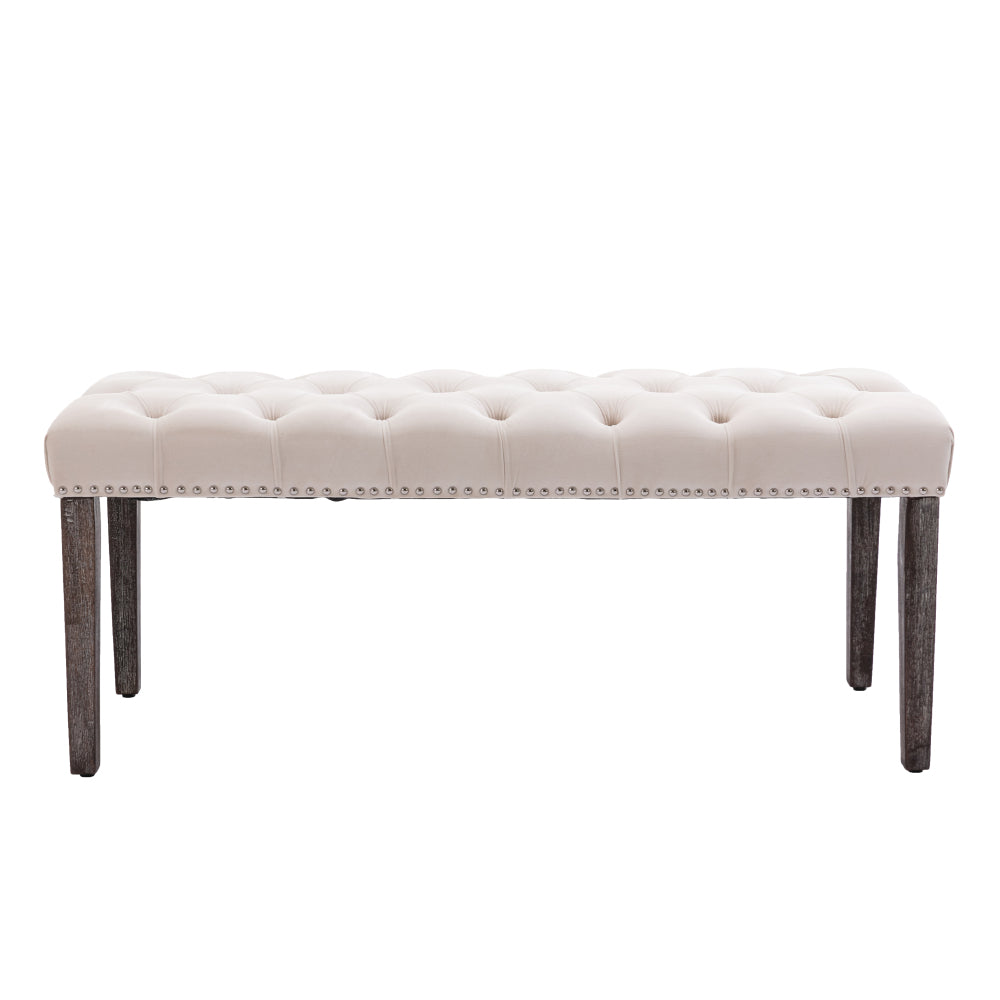 Heng Ming Upholstered Tufted Bench Ottoman , Velvet Dining Bench Bedroom Bench Footrest Stool Accent Bench for Entryway Dining Room Living Room, Beige