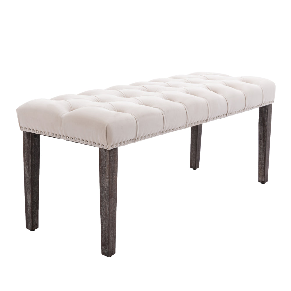 Heng Ming Upholstered Tufted Bench Ottoman , Velvet Dining Bench Bedroom Bench Footrest Stool Accent Bench for Entryway Dining Room Living Room, Beige